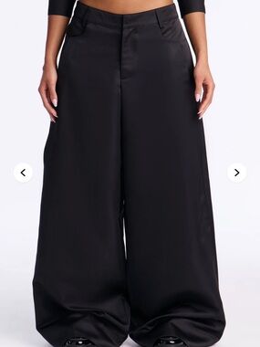 Black Low Rise Wide-Leg Satin Pants